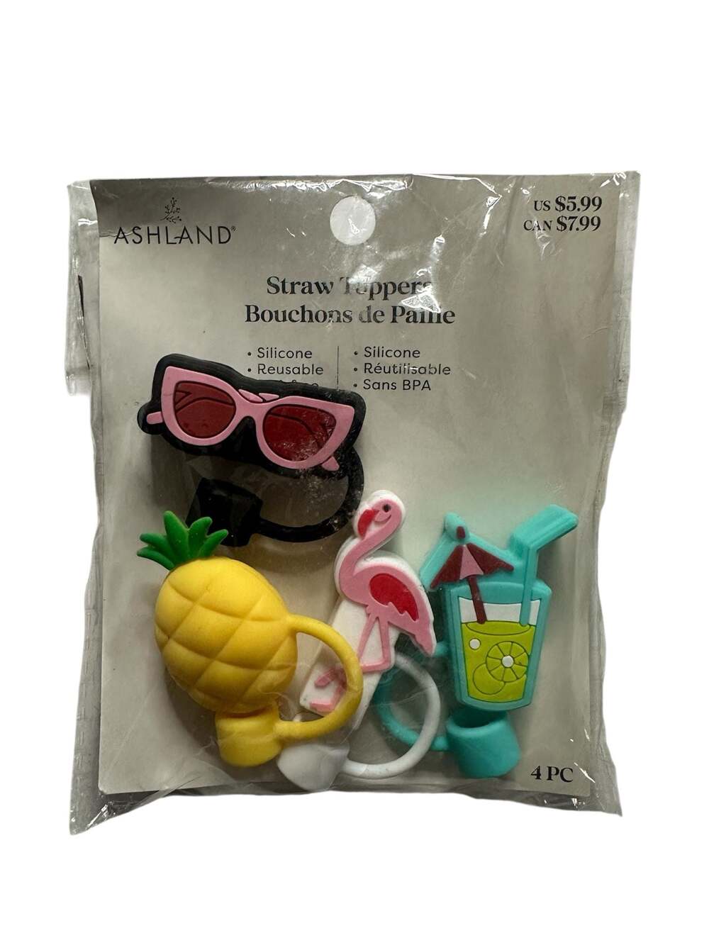 Ashland 4-Piece Silicone Straw Topper Set Summer Theme